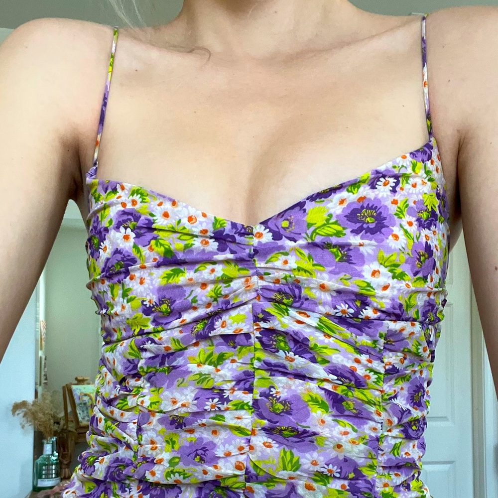 Ruched floral Zara tank top 💜💚💜